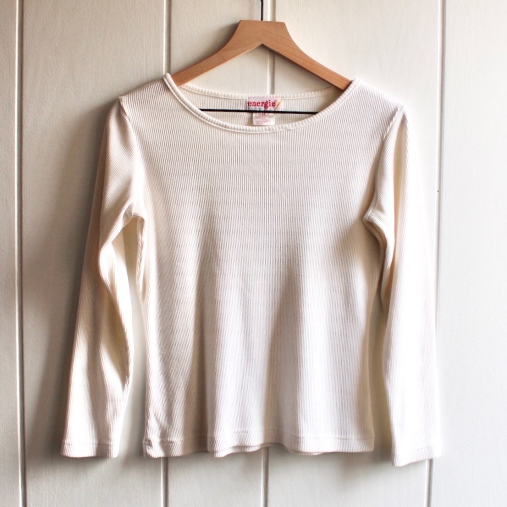 1980s Vintage Ivory Rib Knit Crewneck Top